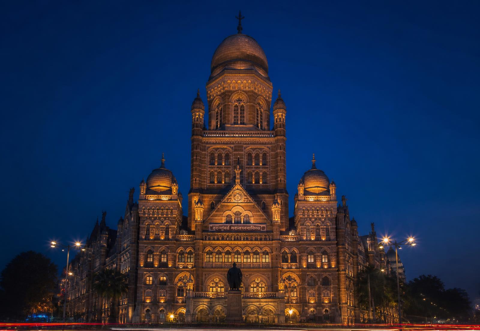 Historic municipal building in Mumbai at dusk